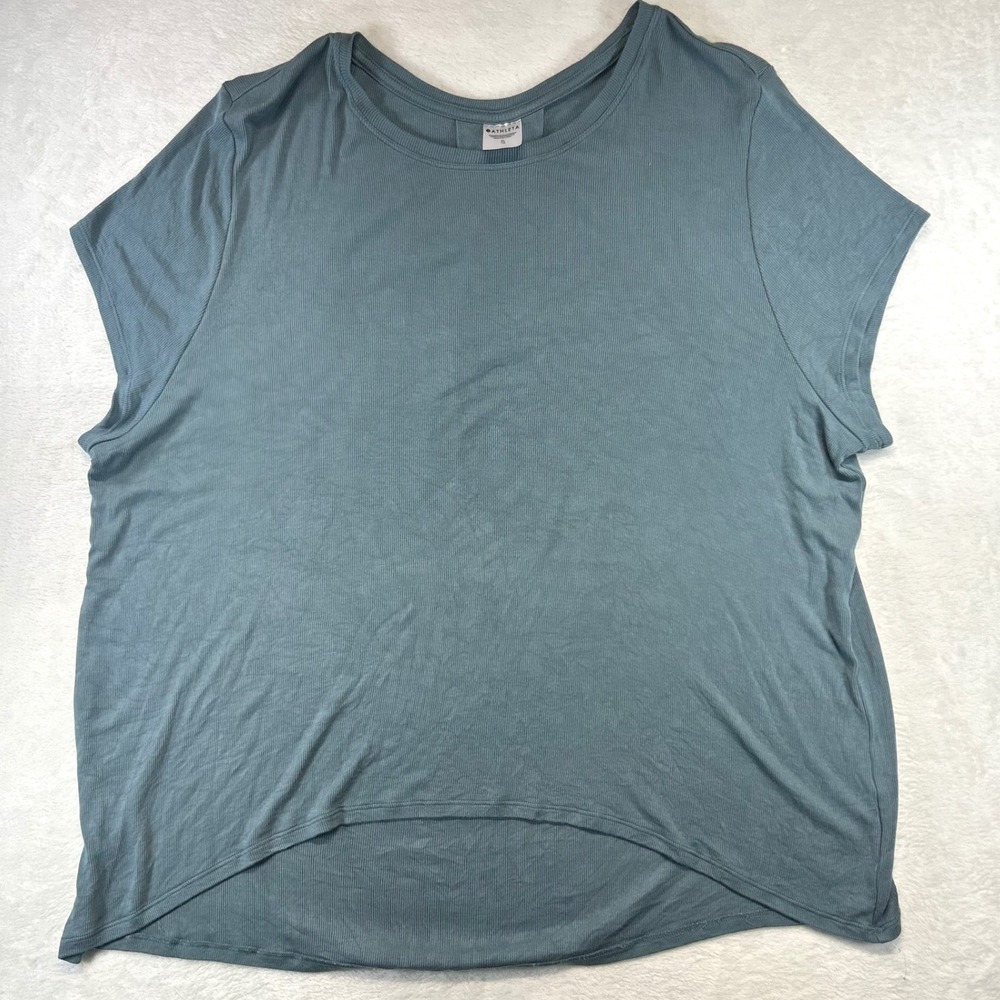 Athleisure Athleta Tulip Back Ribbed Tee XL Gorpcore High Low Blue Short Sleeve